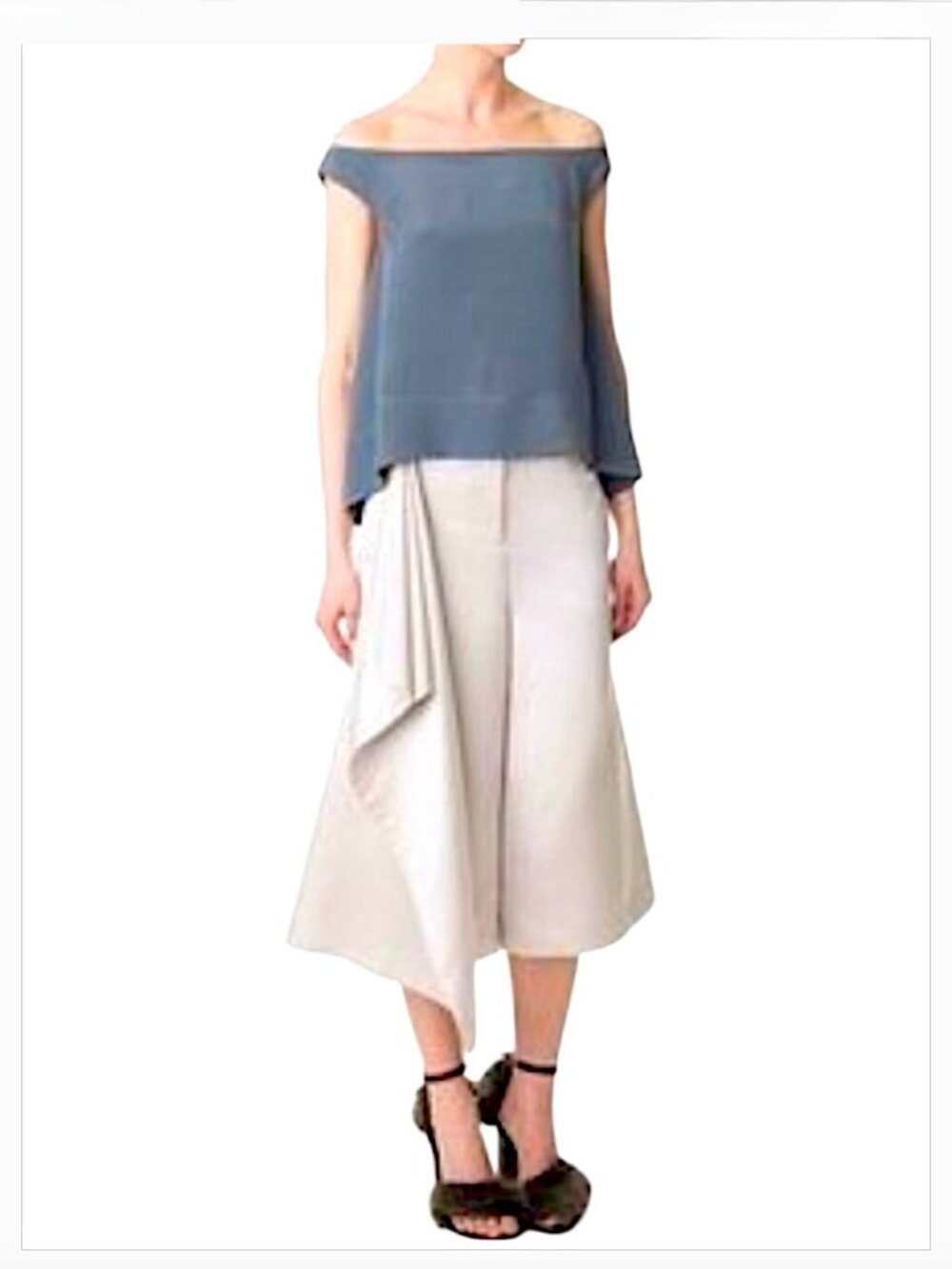 TIBI Draped Satin Culottes Wide Leg Midi Pants Cropped Beige